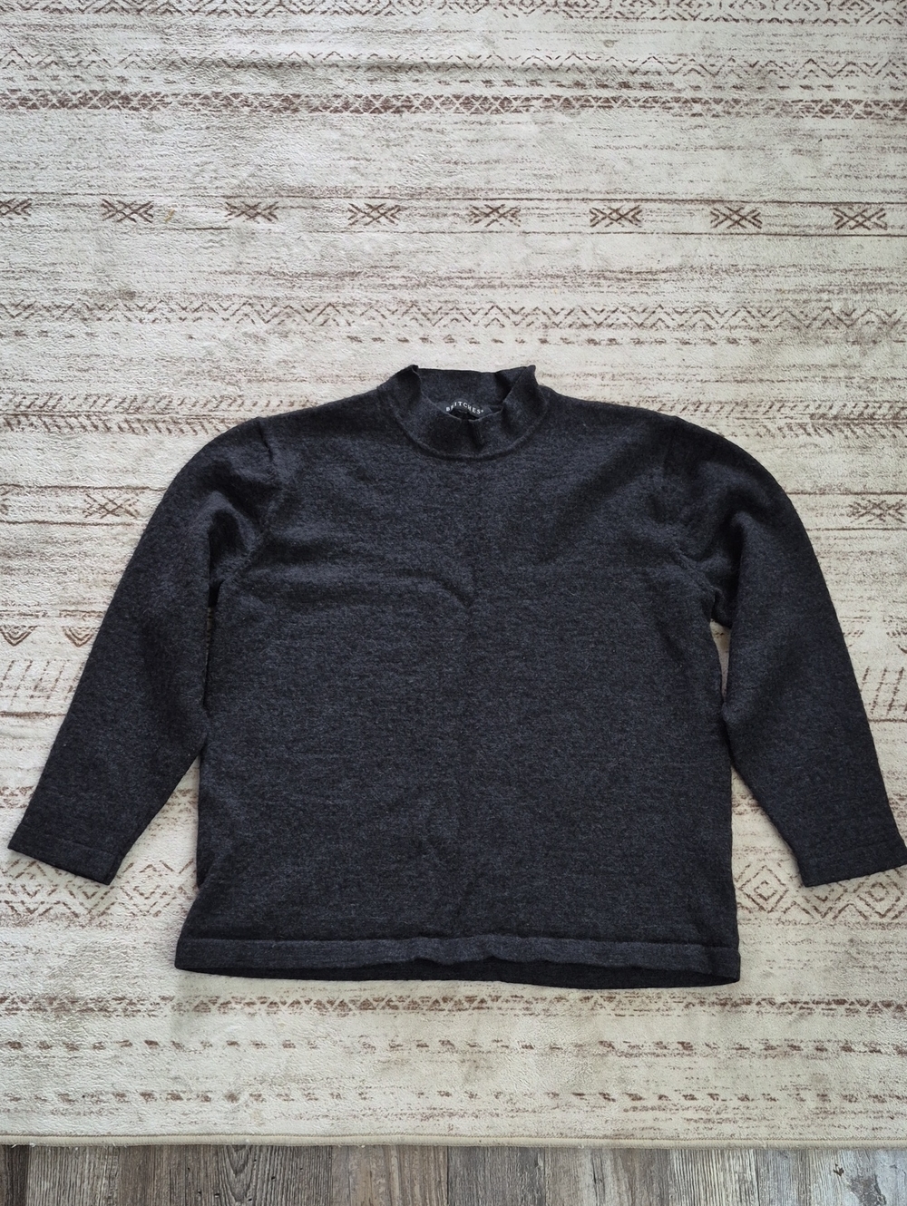 Women's Dark Charcoal Mock Neck Long Sleeve Tee